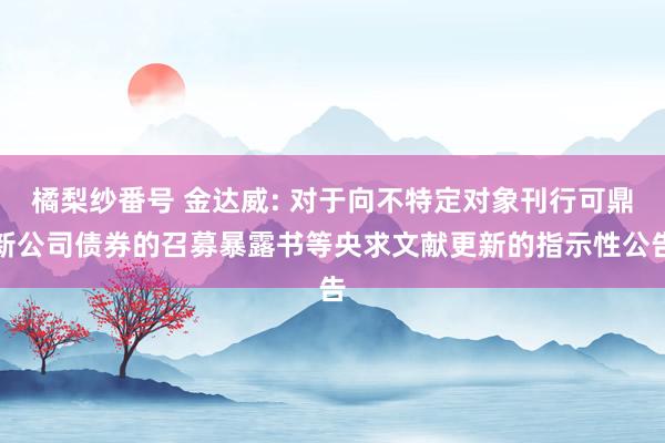 橘梨纱番号 金达威: 对于向不特定对象刊行可鼎新公司债券的召募暴露书等央求文献更新的指示性公告